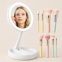 Kit Beleza Completa: Espelho LED com Aumento 10x + 13 Pincéis Profissionais para Maquiagem