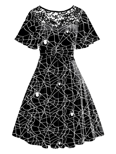 AOBUTE Halloween Dress for Women Cobweb Printed Black Dresses Sexy