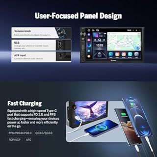 Eonon 7 Inch Android 14 Double Din Car Stereo 3+32GB GPS Sat Nav CarPlay Radio Android Auto Screen Mirroring Bluetooth TouchScreen WiFi DSP AM/FM RDS USB fast charging Headunit UX7