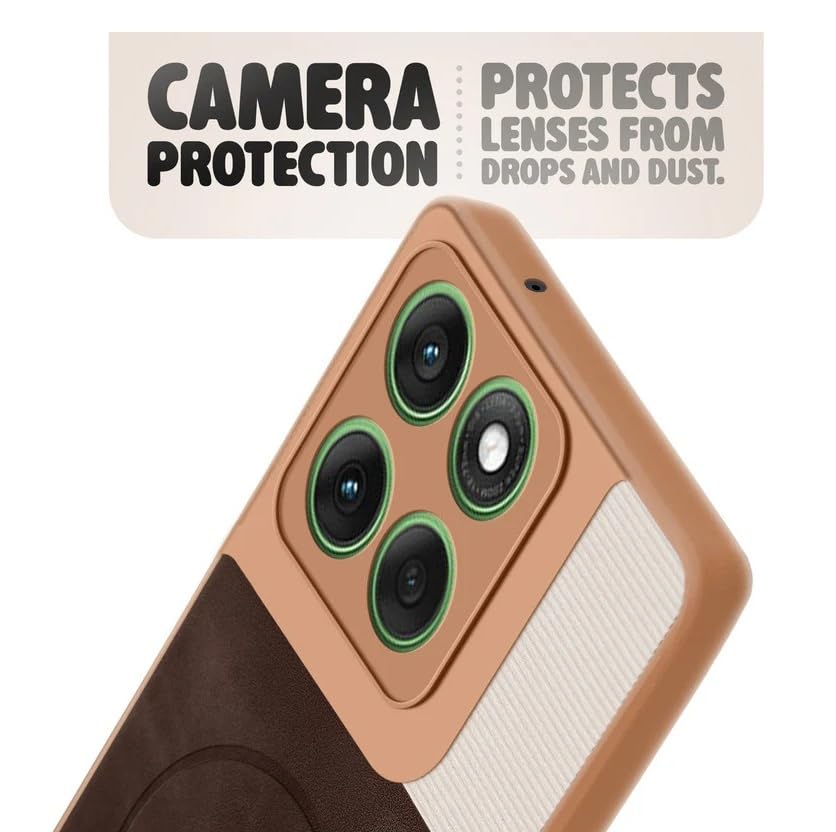 Image of Bintage CASE Dual-Leather Mac Safe Design Phone Case| Soft Touch Finish | Full Camera Protectection Back Cover Compatible for Motorola Moto Edge 60 Stylus - White & Choco Brown