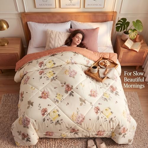 Image of VAS COLLECTIONS Feather Cotton Reversible AC Comforter for Double Bed | Super Soft 220 GSM Quilt /Duvet /Dohar | Lightweight All-Season Comforter | 90 x 100 Inches (1 Piece), Ivory