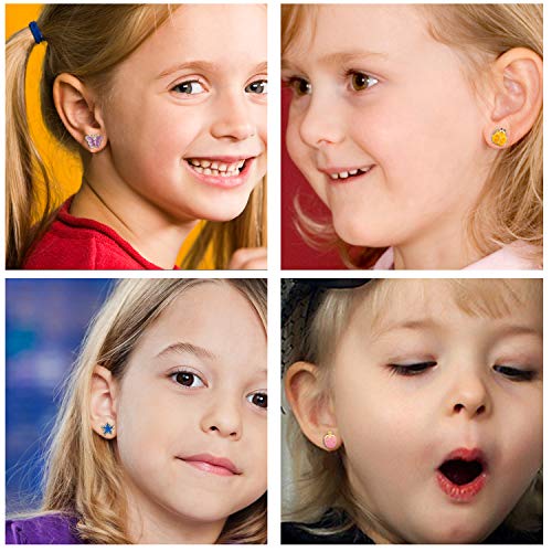 Image of 33 Pairs Stainless Steel Cartoon Earrings for Girls - Hypoallergenic Colorful Stud Earing Set, Mix & Match Cute Earring for Teens, Kids, Doll Dressup Accessories