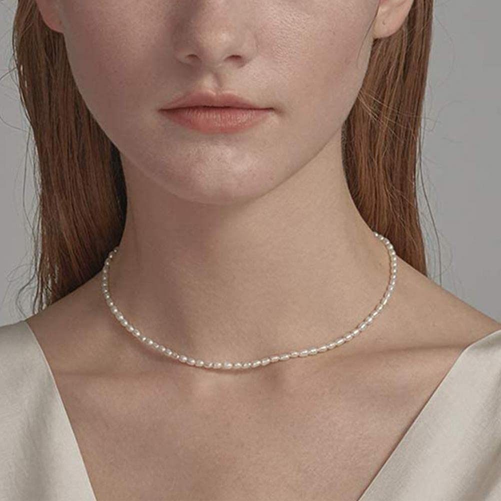 Naszyjnik z pereł 39 cm 4 mm z łańcuszkiem z ogonem, drobny mały naszyjnik, łańcuszek z pereł słodkowodnych, biały, ręcznie wykonany naszyjnik w stylu vintage, biżuteria dla kobiet i dziewcząt