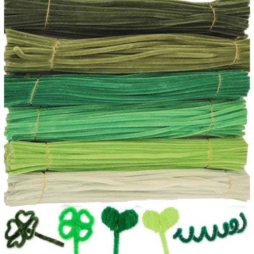 600 Pieces Green Pipe Cleaners Craft Set, Chenille Stems for Flowers Craft Supplies Fluffy Fuzzy Sticks for DIY Art Projects Creative Gift Wrapping Pa