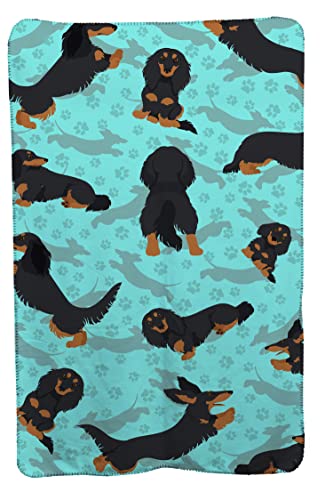 Caroline's Treasures MLM1011TBLT Longhaired Black Tan Dachshund Soft Travel Blanket with Bag Airplane Blanket, Indoor Outdoor Camping Blanket for Traveling, Picnics, Beach Trips, Concerts