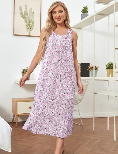 Image of MZROCR Cotton Nightgowns for Women Soft Sleeveless Night Gown for Adult Women Ruffle Sleepwear