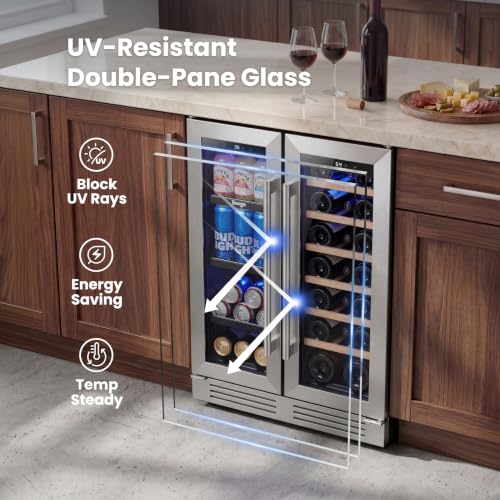 Image of Yeego 24 Inch Wine and Beverage Cooler, 60 Can 20 Bottle Wine Fridge