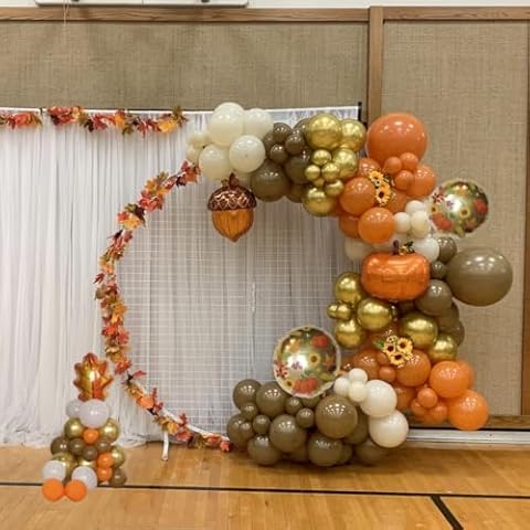 Fall Balloon Arch Kit - Thanksgiving Balloon Arch Garland Kit Maple Leaf Pumpkin Orange Sand White Brown Gold Fall Balloons Decorations Fall Birthday Wedding Baby Shower Thanksgiving Balloon Arch kit Cover