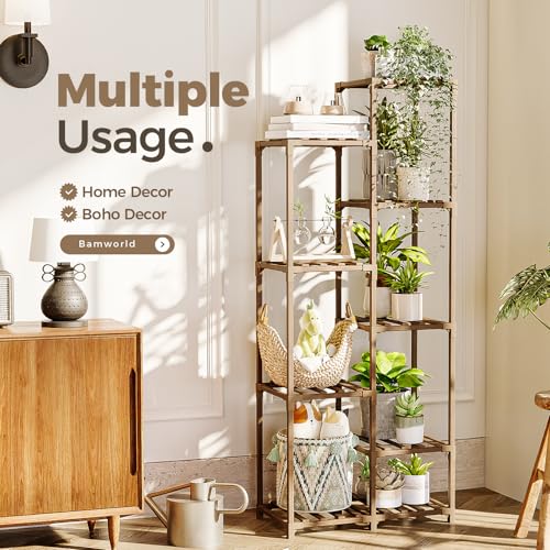 image for Bamworld Plant Stand Indoor Tall Plant Shelf Outdoor Corner Plants Tab