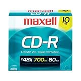 MAXELL cd-r media 48x 700gb 80min w/slim jewel cases 10-pk 648210