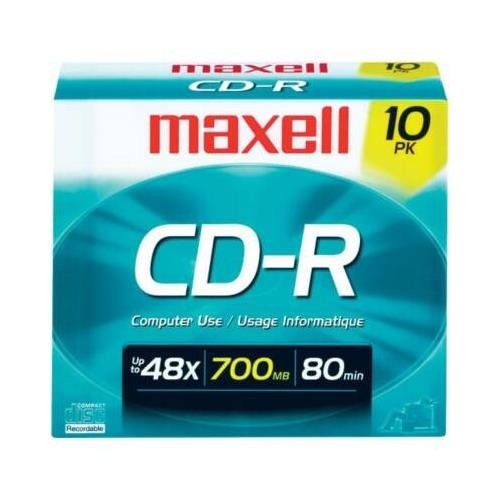 MAXELL cd-r media 48x 700gb 80min w/slim jewel cases 10-pk 648210