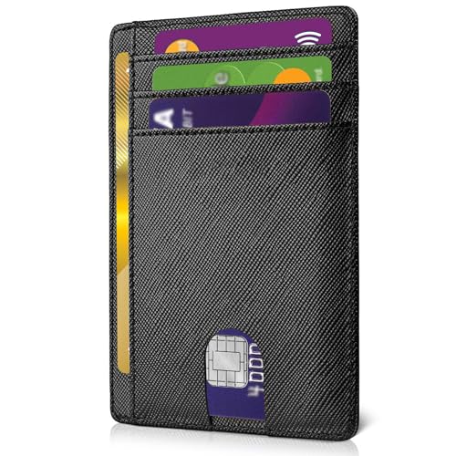 KIONTS Tarjetero Hombre Bloqueo RFID, Tarjetero de Cuero con Ranura para Tarjeta de Crédito y Ventana de Identificación, Billetera Minimalista de Piel de...