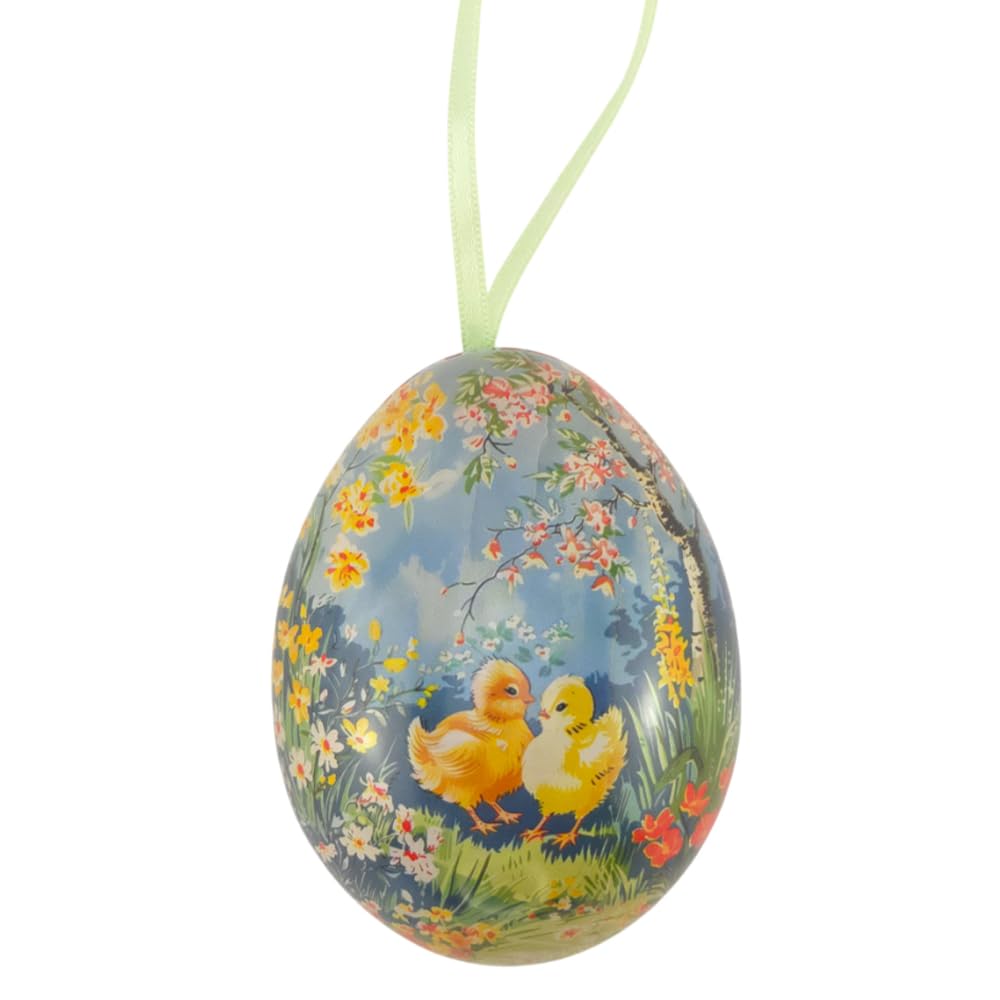 Chicks in the Garden | Vintage Style Two Part Hanging Egg | Fillable Tin | 7cm