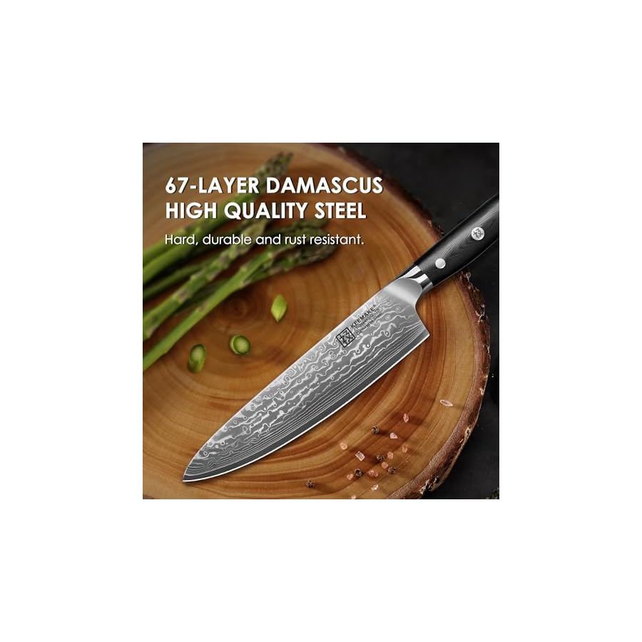 KEEMAKE-Chef-Knife-8-Inch-Damascus-Kitchen-Knife-67-Layers-Damascus-Steel-Knife-Japanese-VG10-Core-Razor-Sharp-Chefs-Knife-with-Ergonomic-G10-Handle-Cooking-Knife-for-Meat-Vegetable KEEMAKE Chef Knife, 8 Inch Damascus Kitchen Knife, 67 Layers Damascus Steel Knife Japanese VG10 Core, Razor Sharp Chefs Knife with Ergonomic G10 Handle, Cooking Knife for Meat Vegetable