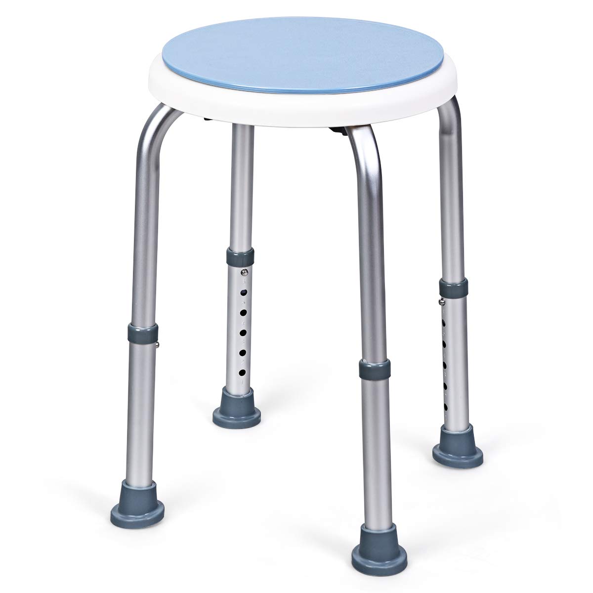 Taburete de ducha ajustable, asiento redondo giratorio de 360° con almohadillas de goma antideslizantes, silla de aluminio ajustable en altura para ancianos, discapacitados y embarazadas