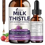 Milk Thistle Extract Liquid Drops for Liver Cleanse Detox & Repair, 35-in-1 Kidney Support Supplement with Artichoke & Dandelion for Urinary Tract, Bladder, Vegan, Non-GMO, Strawberry Flavor, 2 FL OZ