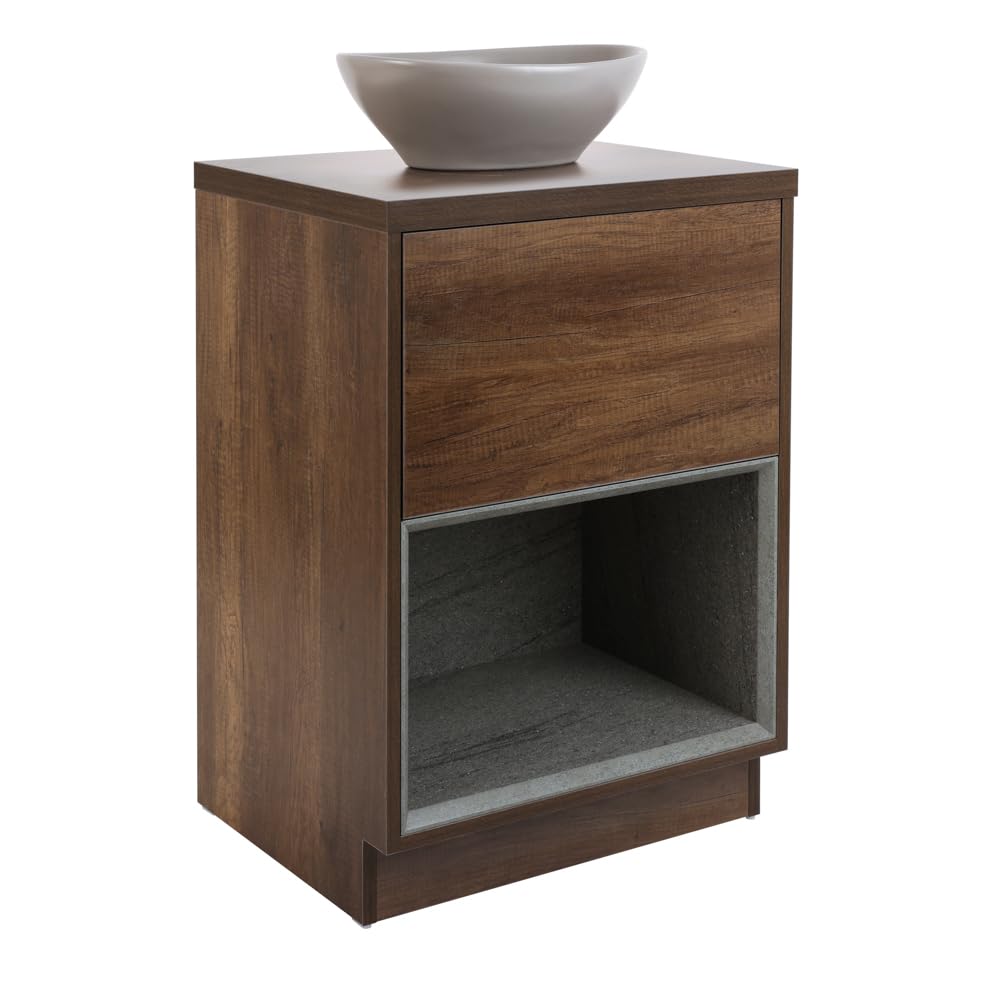 Milano Dark Oak Unit / Pebble Basin Bexley Dark Oak 600Mm Bathroom Vanity Unit Oval Pebble Countertop Basin