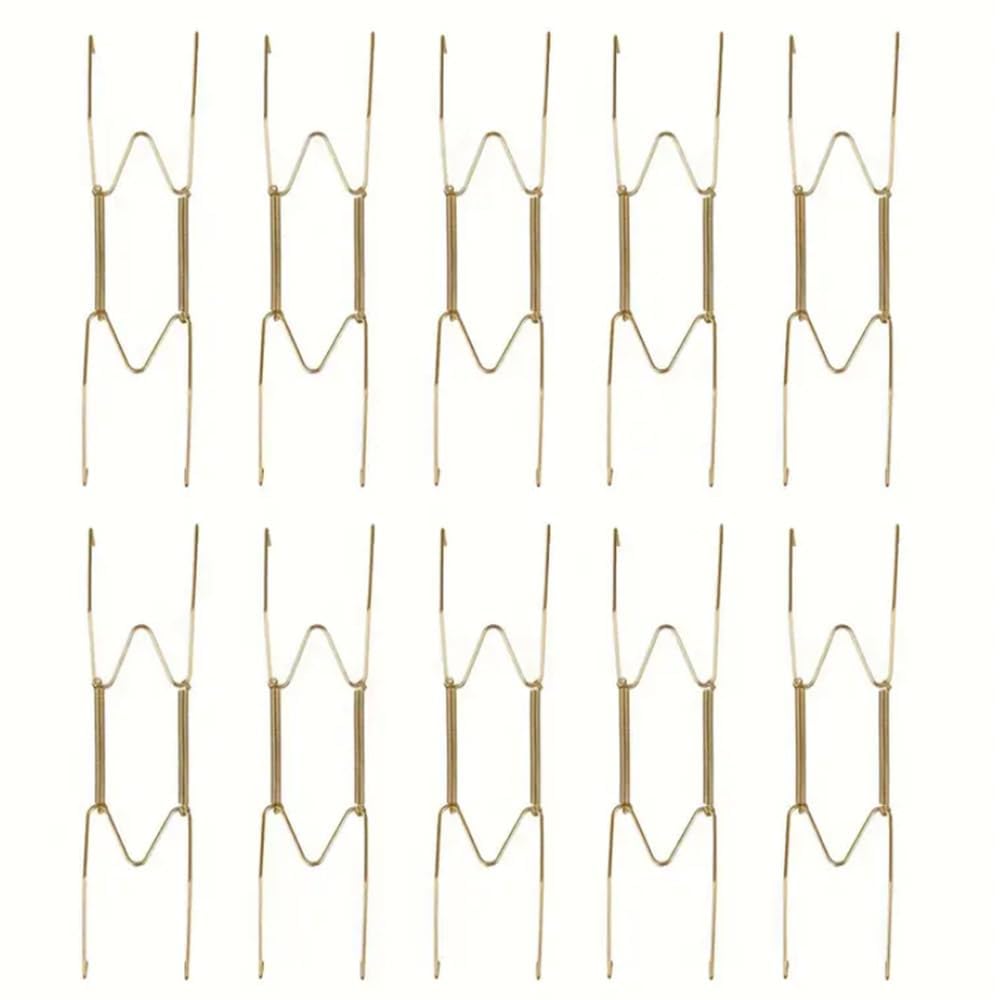 Kjzeex Gold Plate Hangers For Walls, 10 Pack Plate Hangers Stainless Steel Compatible Decorative Plates Hooks Dish Diaplay Holder 8Inch With 10 Pcs Wall Hooks (Gold)