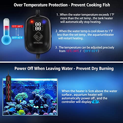 Hitauing Aquarium Heater,200W/300W/500W/800W Fish Tank Heater With Over-Temperature Protection And Anti-Dry Burn For Marine Saltwater And Freshwater #TOP2