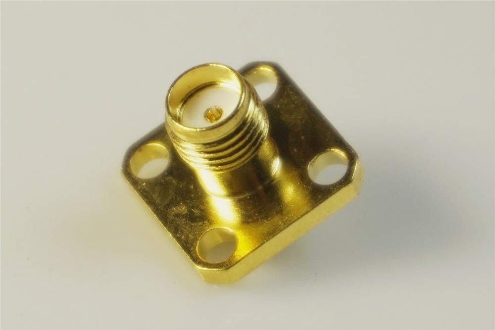 Gimax 50pcs SMA Connector Jack Female Socket 50 Ohm Panel Mount Solder Flange Threaded 12.7 mm Height Gold Plate 4 Holes Square 12.7mm