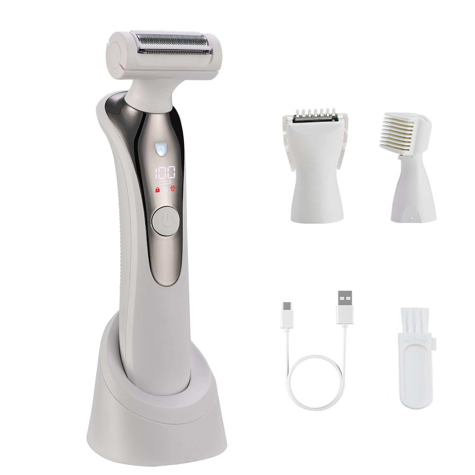 Rasoio Elettrico Donna, 3 in 1 Epilatore Elettrico Donna Senza Fili per corpo, gambe, peli pubici e viso, IPX6 impermeabile e USB ricaricabile, Bianco