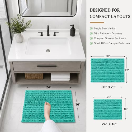 Image of Arotive Luxury Small Bathroom Rugs 24x16, Extra Soft Thick Absorbent Shaggy Chenille Bath Rugs, Machine Wash Dry, Bath Mats for Bathroom Floor, Tub and Shower, Home Decor Accessories, Teal