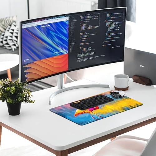 Image of Flamingo Colors Extended Gaming Mouse Pad, with Stitched Edges Large Mouse Pad Desk Protector, Rubber Base Mousepad Keyboard Mouses Mat for Work Game Office Home- 32 inch X 16 inch Inch