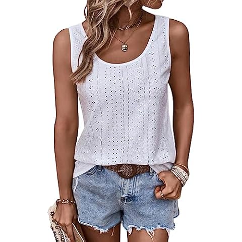 ELGOGY White Tank Tops for Women Plus Size Casual Summer Sleeveless Basic Tops Blouse Shirts XXL Cover