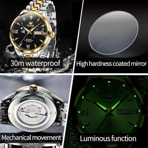 Image of OLEVS Automatic Watches for Men Self Winding Mechanical Wristwatch Luxury Business Dress Stainless Steel Luminous Waterproof Calendar Mens Watch