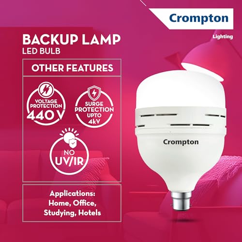 Image of Crompton 30 Watt Emergency LED Bulb | B22 Base | Upto 3 Hour Battery Back Up | Cool Day Light (Pack of 1) | 3-Step Dimming | Li-ion Battery
