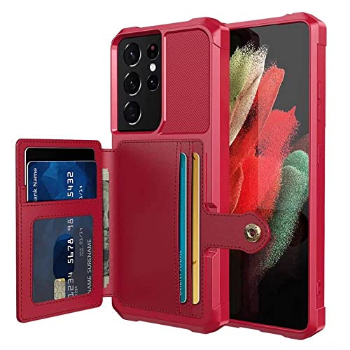 Housse en cuir PU premium rouge rétro pour Samsung Galaxy S21 Ultra avec finitions soignées