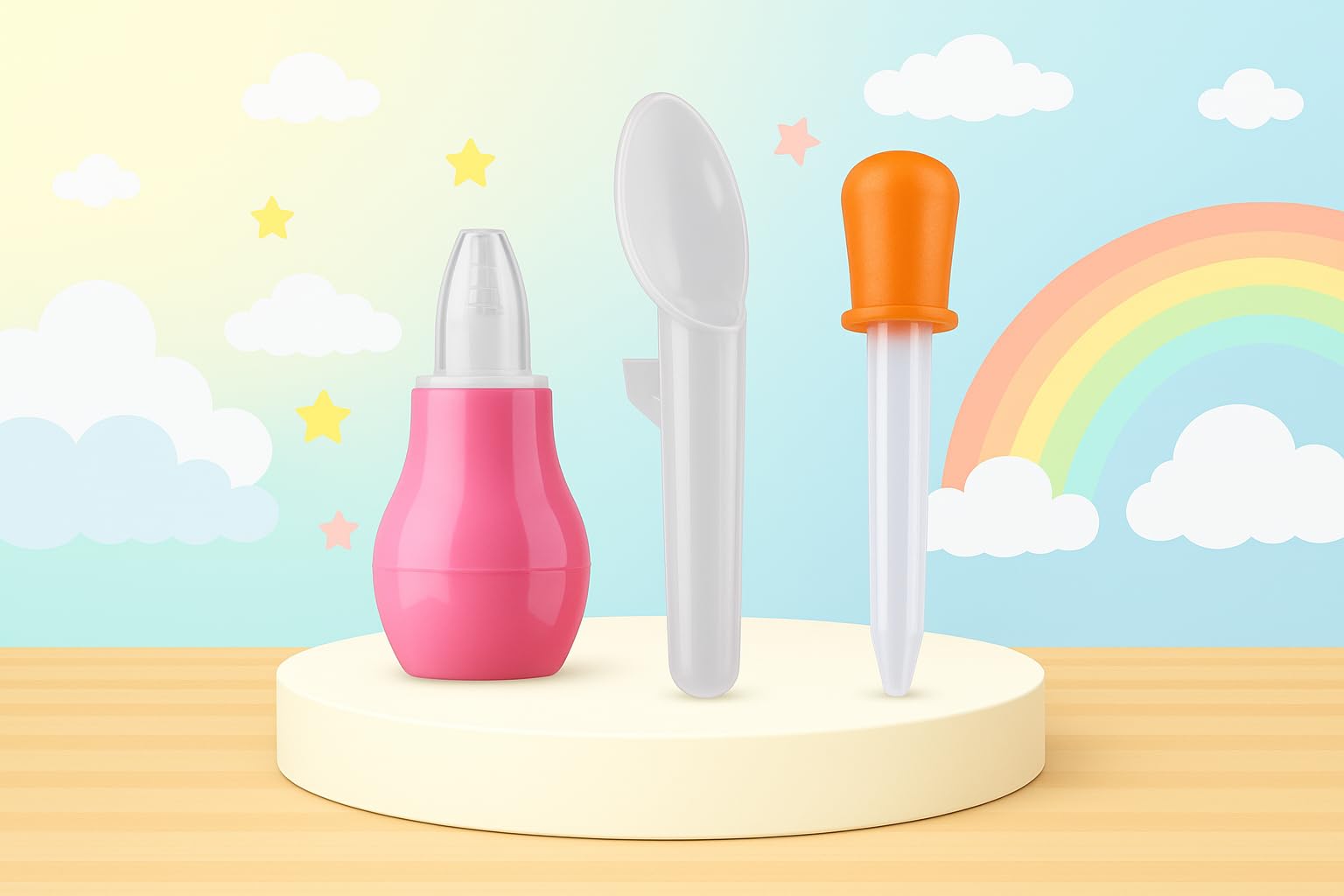 The Cheeky Kidzz Baby Nasal Nose Aspirator Vacuum Nose Suction Sucker Cleaning Squeezable Pump Tool With Medicine Feeding Spoon Dropper Set (PATTERN 66, LARGE)-image-45