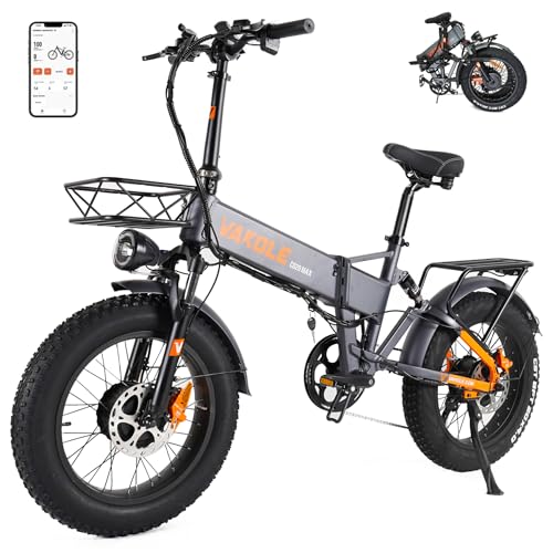 Vakole Bicicleta Eléctrica Plegable, Co20 Max, Motor Doble De 85 N.M, Con Batería De 48 V 20 Ah, Control Por App, Freno De Disco Hidráulico, Bicicleta Plegable E Con Cesta Delantera Vakole Bicicleta Eléctrica Plegable, Co20 Max, Motor Doble De 85 N.M, Con Batería De 48 V 20 Ah, Control Por App, Freno De Disco Hidráulico, Bicicleta Plegable E Con Cesta Delantera
