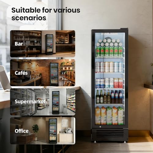 Image of Kismile 9.1 Cu.Ft Large Commercial Refrigerator, Beverage Refrigerator with Wheels, Lock & Key, Adjustable Shelves, Double-Tempered Glass Drink Fridge for Bar, Restaurant, Home or Outdoor