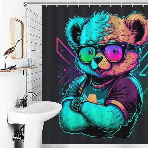 Rideau de douche ours à lunettes imperméable 168x183 cm pour baignoire chic