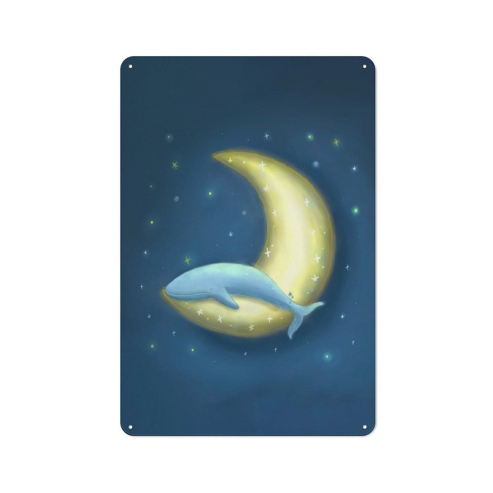 Junmoney Lonely Whale And Moon Tin Wall Plaque 30X20cm With For Bar Or Restaurant, Housewarming Wall Decor For People Furnishing Bar And Restaurant