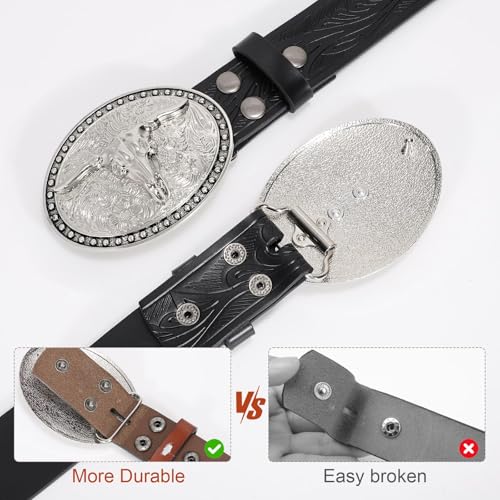 SANSTHS Western Belt Cowboy Belts for Men Women, Western Leather Belts Bull Buckle Belt Embossed Leather Belt for Jeans3