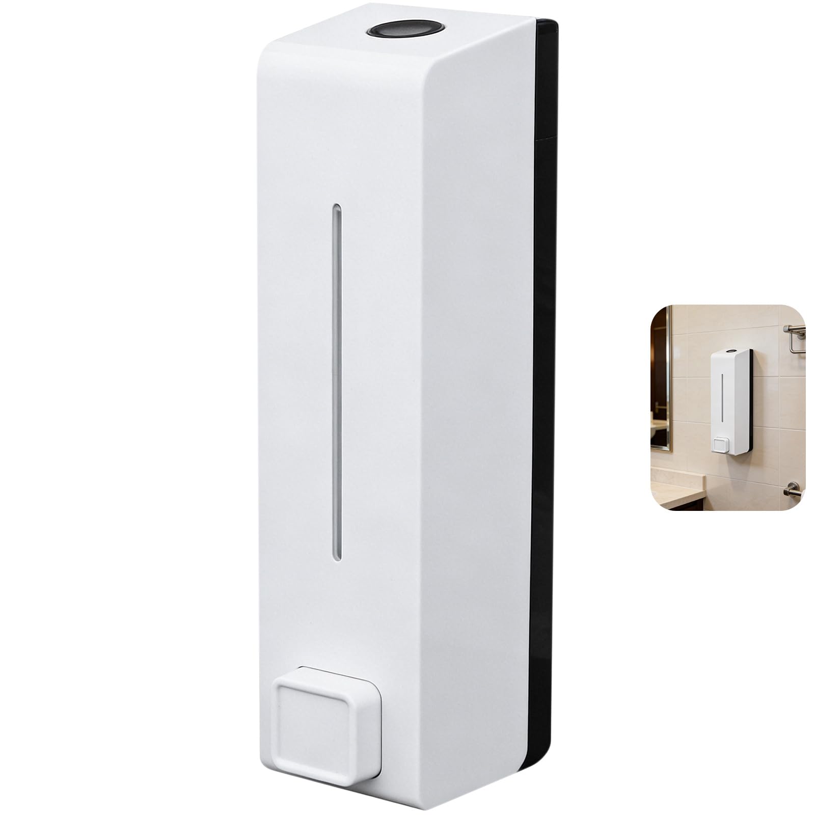 Dispensador de Jabón Pared 600ml Manual, Dosificador Gel Ducha y Champú Baño Cocina, Dispensador Jabón Manos Plástico ABS Blanco, Soporte Pared Acondicionador LÃquido Comercial Hogar