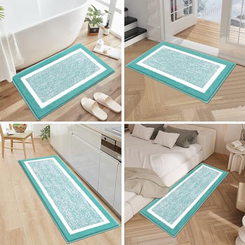 Pauwer 3-Piece Bathroom Shower Rug Set with U-Shaped Contour Toilet Mat, Absorbent Microfiber Plush Bath Mats, Non-Slip, Machine Washable Shaggy Bathroom Floor Mats, Teal