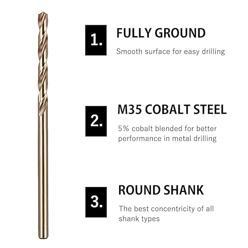 Miniatura 3 de Hymnorq Juego de brocas de cobalto M35  50 piezas métricas HSS-Co (0.0390.118 in), 5 tamaños x10 cada uno, totalmente molido, flauta de doble