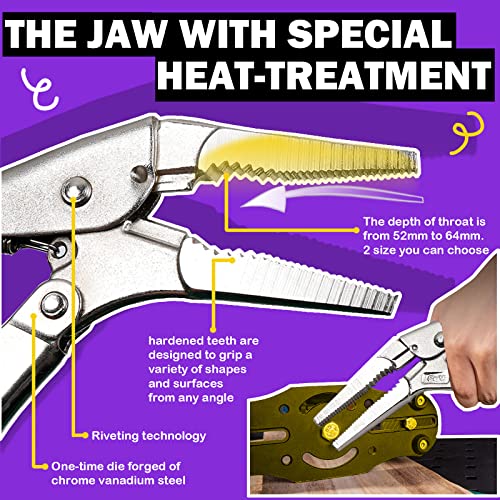 Wedo Long Nose Locking Pliers Wire Cutter, Chrome Vanadium Steel, One-Time Die-Forged, Heat Treatment, 9'' Length #TOP2