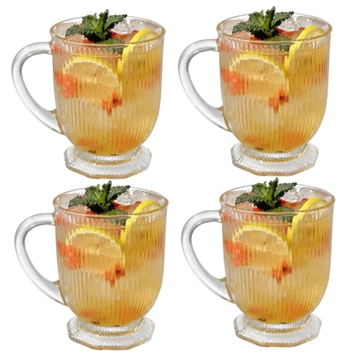 Tapallmy Taza de café de vidrio con asa, vasos transparentes a rayas de 480ml para bebidas frías y calientes, vaso de leche, jugo, Latte, 4 Uds.
