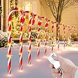 EAMBRITE Christmas Candy Cane Pathway Markers Lights 8 Pack Light Up Candy Cane Walkway Outside with 8 Modes Waterproof for Holiday Xmas Yard Garden Lawn Driveway Outdoor Decoration