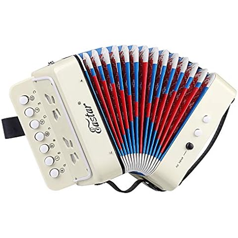 Eastar Accordion 10 Keys Button Educational Musical Instrument, Fully Function Lightweight Accordion, Christmas Gift Choice, White Cover