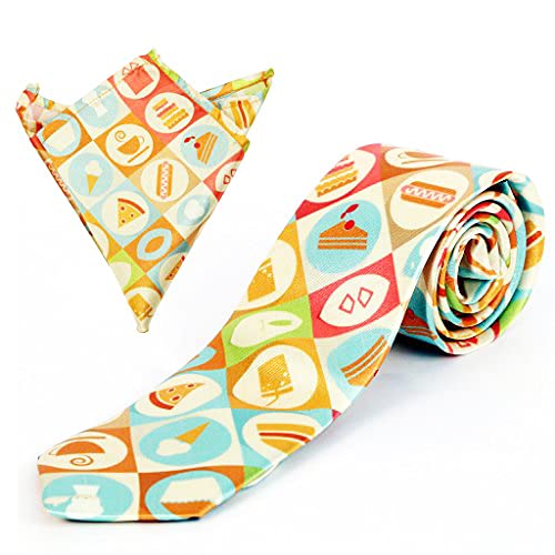 blacksmith Men's Pizza Pasta Cream Tie and Pocket Square Set (Beige)-picture-24