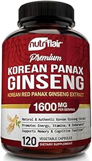 NutriFlair Korean Red Panax Ginseng 1600mg, 120 Vegan Capsules - High Potency Ginseng Root 5% Ginsenosides Extract Powder Supplement - Energy, Focus, Vigor, Performance Pills for Women & Men, Non-GMO