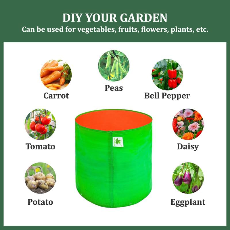 Image of Sow and Grow HDPE UV Protected 270 GSM Round Grow Bags for Terrace and Backyard Gardening Planters for Vegetable, Flower, Herbs and Fruits Green Color, Reusable Plant Bags (9x9 INCH, 30)