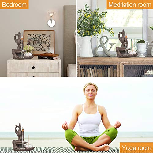 SOLEJAZZ Lotus-Waterfall-Incense-Burner Backflow Ceramic Incense Holder with 120 Incense Cones + 30 Incense Sticks for Home Decor Yoga Craftwork Figurine, Brown - Thumbnail 7