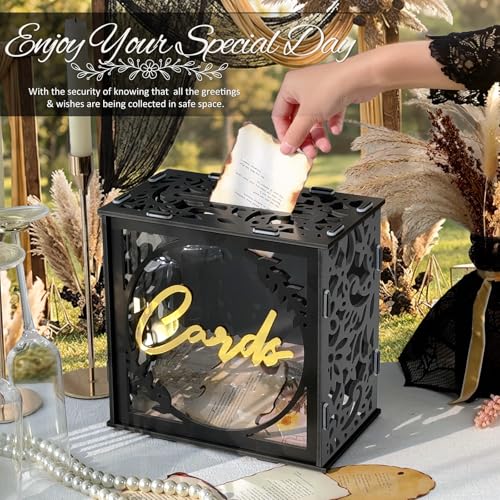 Image of OurWarm Black Wedding Card Box with Acrylic Window, PVC Gift Card Box for Wedding Decorations Reception, Envelope Money Gift Boxes for Party Graduation Birthday Baby Shower Anniversary Bridal Decor