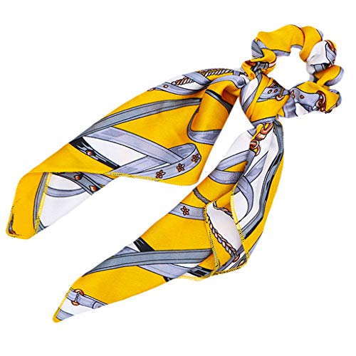 Yanhonin - Cuerda de Pelo para Mujer, Cinta Larga, pañuelos de pañuelo, Estilo Vintage, para coleta de Caballo, Modelos de Cadena de Metal Amarillo Amarillo